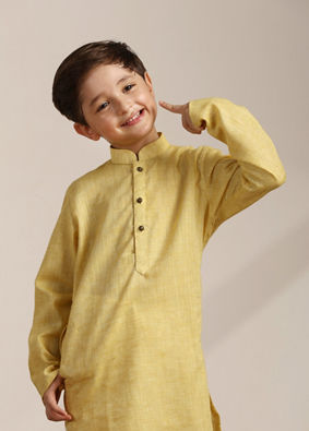 alt message - Manyavar Boys Boys Illuminating Yellow Kurta Set image number 0