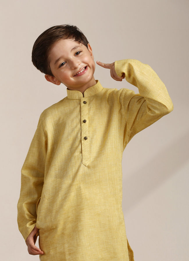 alt message - Manyavar Boys Boys Illuminating Yellow Kurta Set image number 0