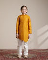 Manyavar Boys Boys Mustard Yellow Diamond Patterned Angrakha Kurta Set