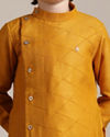Manyavar Boys Boys Mustard Yellow Diamond Patterned Angrakha Kurta Set