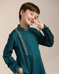 Manyavar Boys Boys Hunter Green Angrakha Style Kurta Set