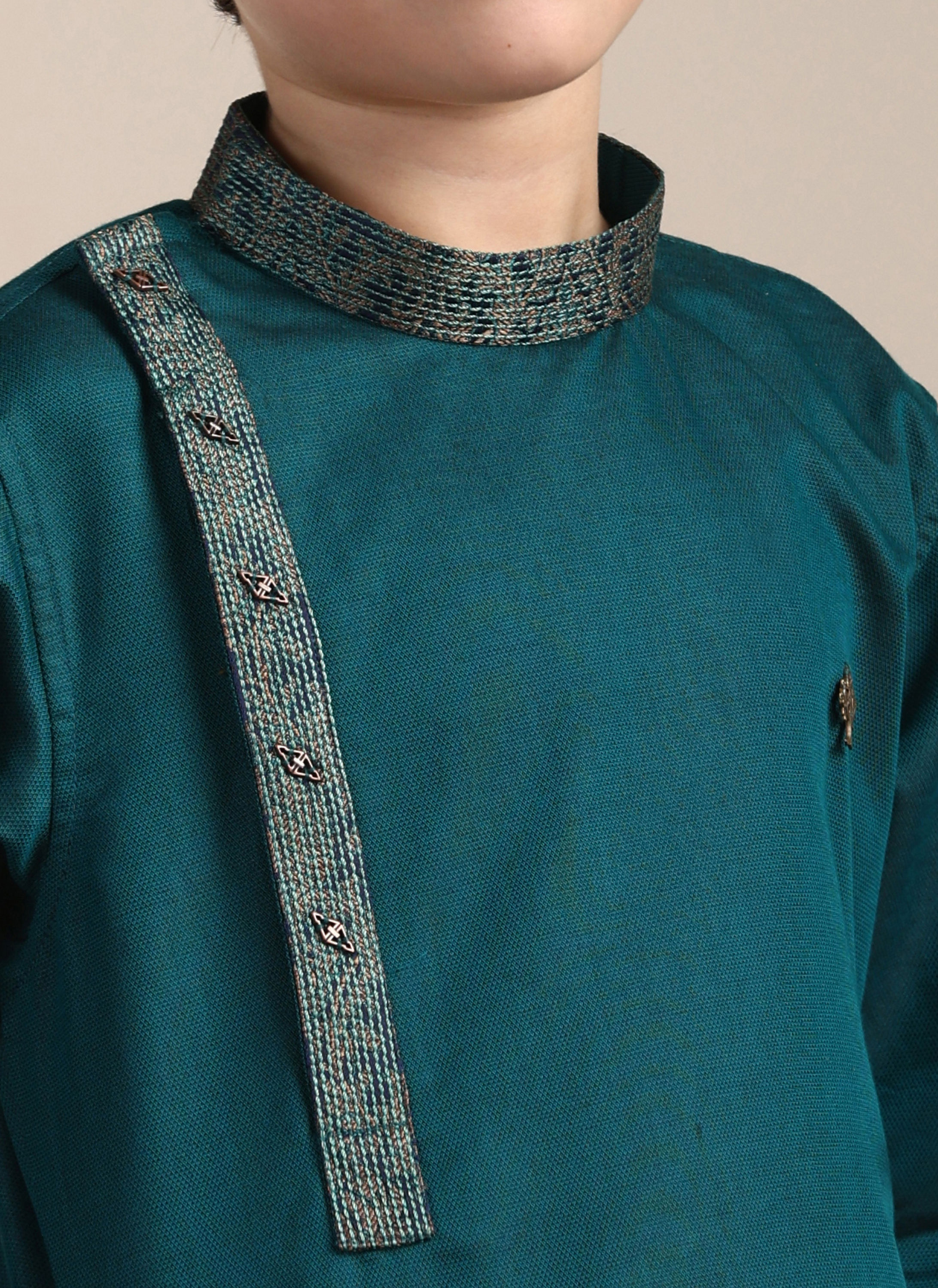 Manyavar Boys Boys Hunter Green Angrakha Style Kurta Set