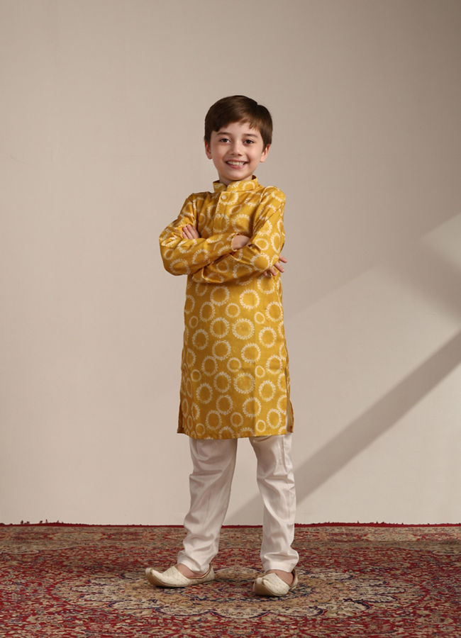 Boys Sunrise Orange Tie-Dye Inspired Kurta image number 2