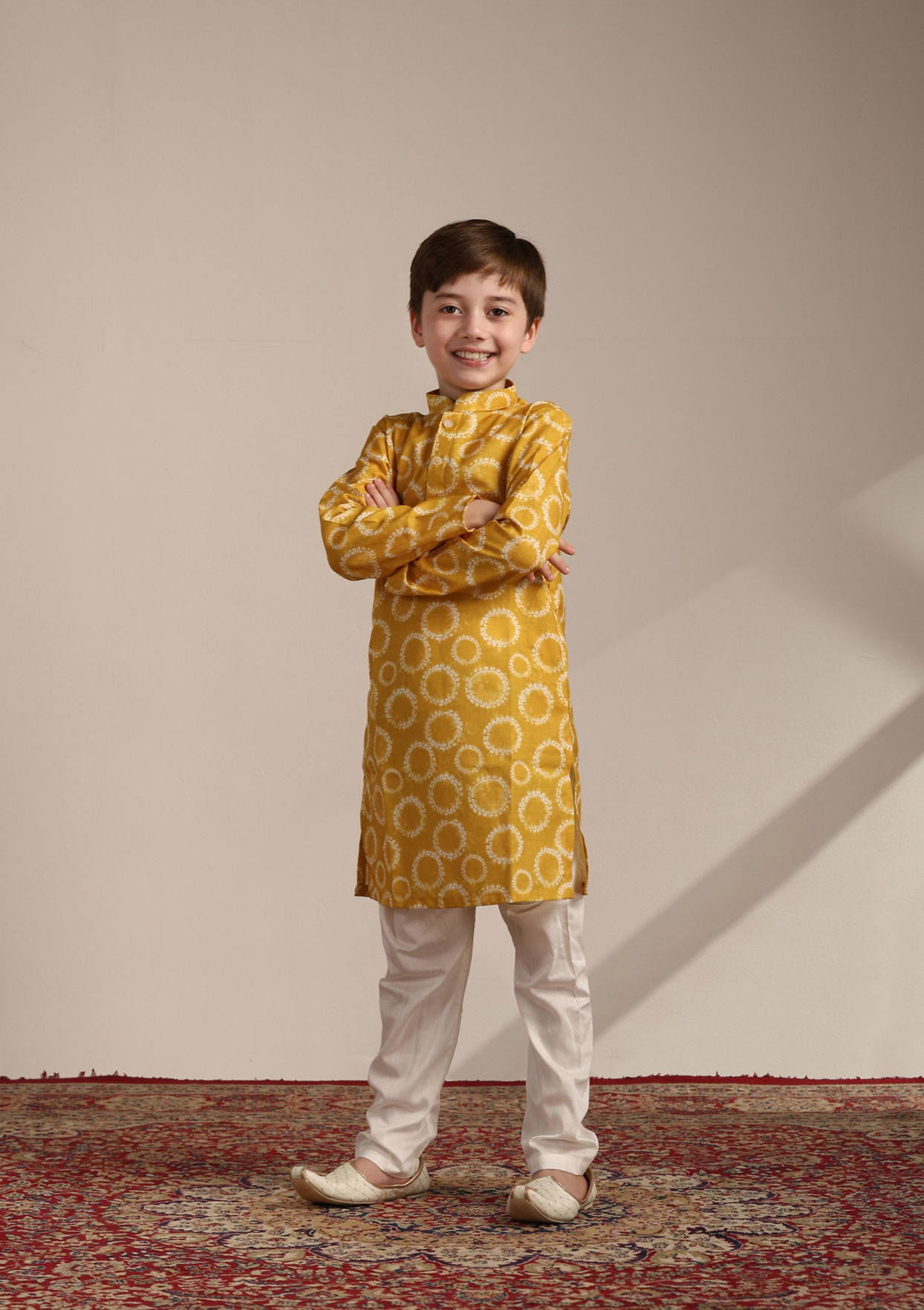 Boys Sunrise Orange Tie-Dye Inspired Kurta image number 2