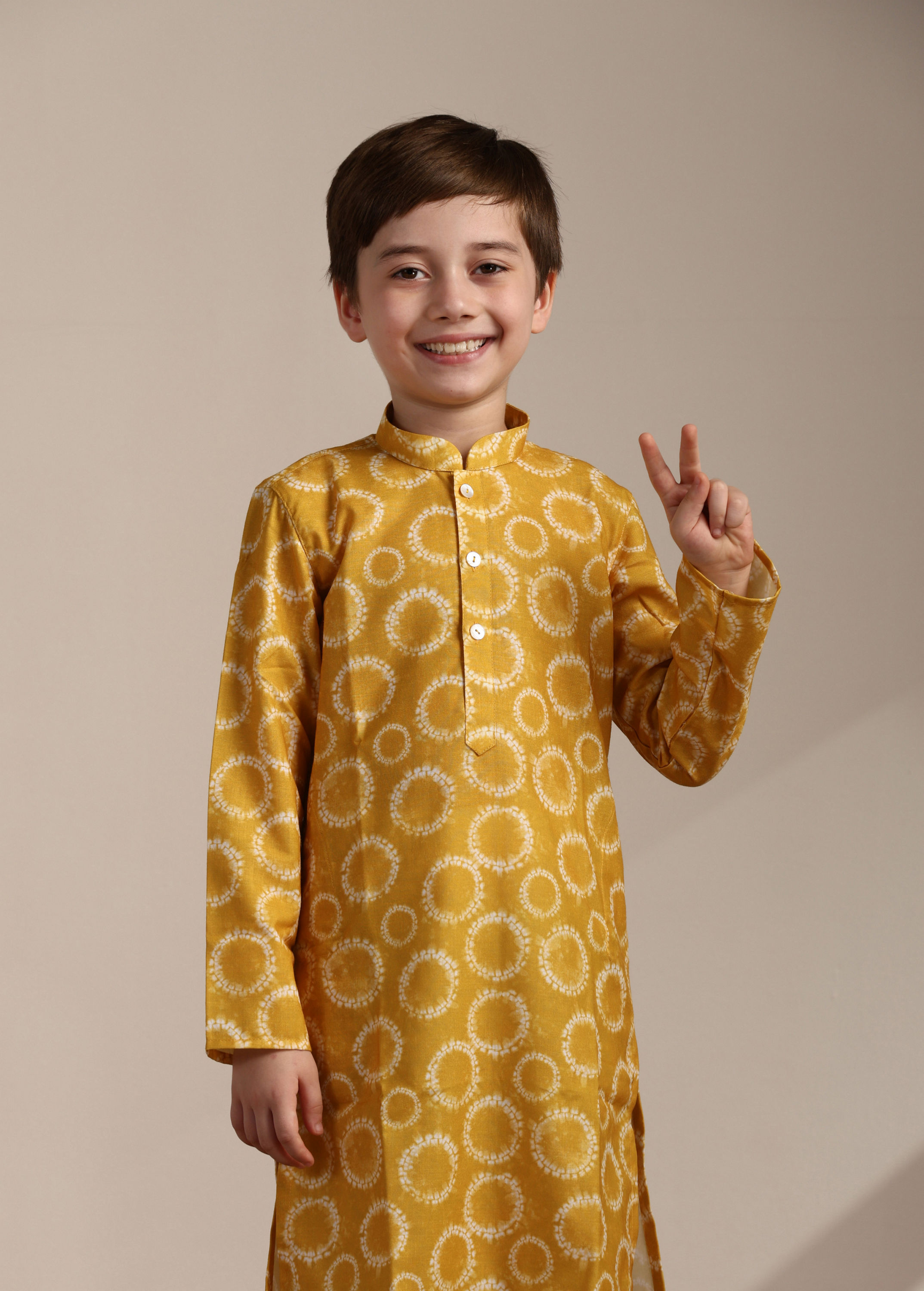 Manyavar Boys Boys Sunrise Orange Tie Dye Inspired Kurta Set