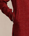 Manyavar Boys Boys Coral Red Self Patterned Kurta Set
