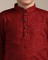 Manyavar Boys Boys Coral Red Self Patterned Kurta Set