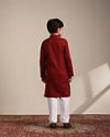 Manyavar Boys Boys Coral Red Self Patterned Kurta Set