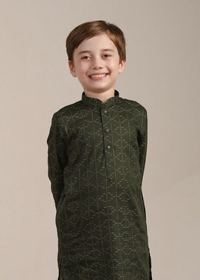 Manyavar Boys Boys Summer Green Self Patterned Kurta Set image number 0