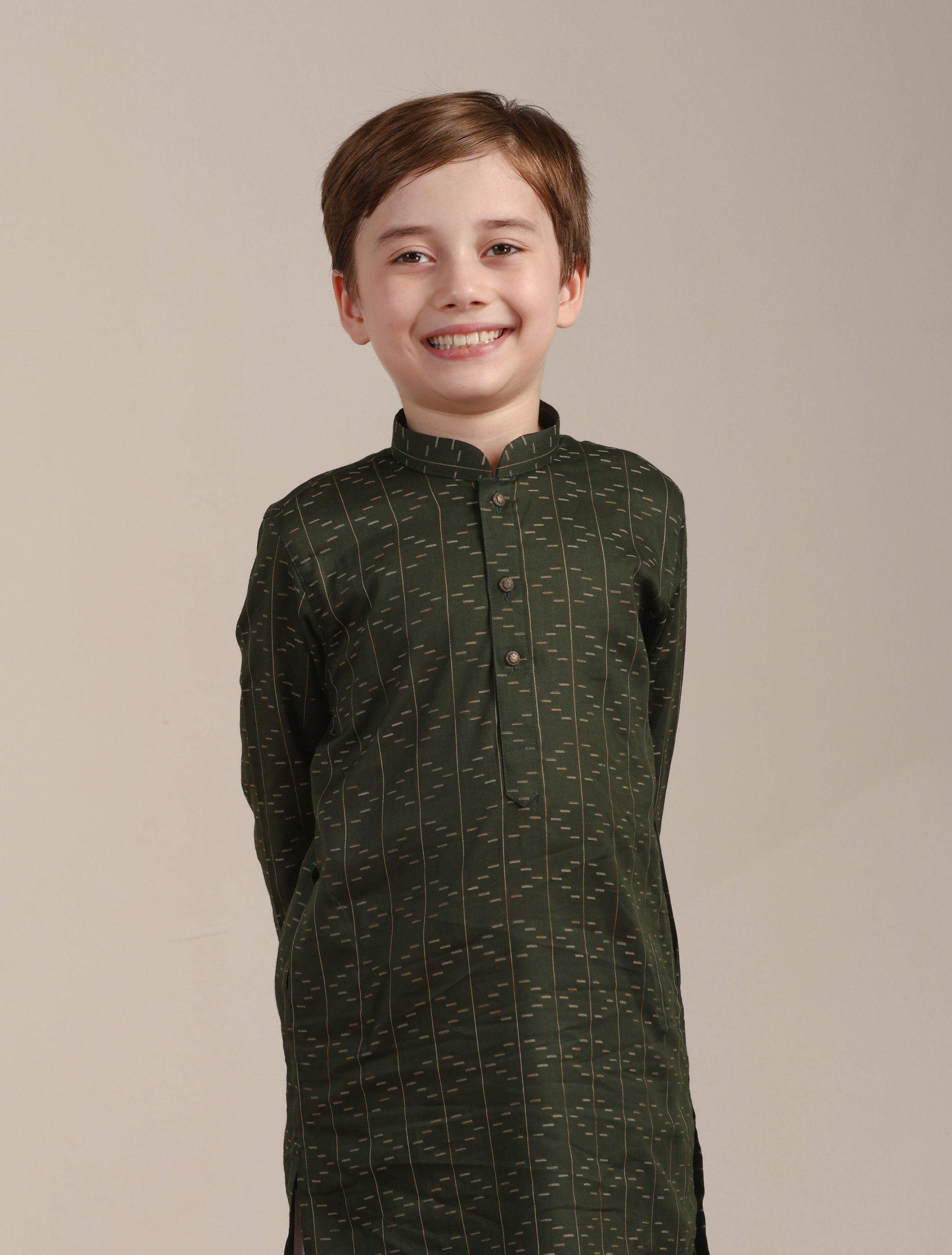 Manyavar Boys Boys Summer Green Self Patterned Kurta Set