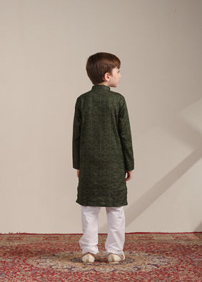 Manyavar Boys Boys Summer Green Self Patterned Kurta Set image number 5