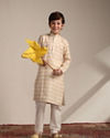 Boys Biscuit Beige Criss Cross Patterned Kurta Set image number 2