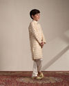 Boys Biscuit Beige Criss Cross Patterned Kurta Set image number 3