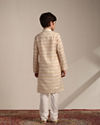 Boys Biscuit Beige Criss Cross Patterned Kurta Set image number 5