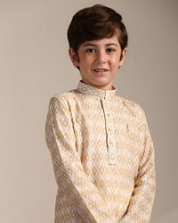 Manyavar Boys Boys Biscuit Beige Criss Cross Patterned Kurta Set