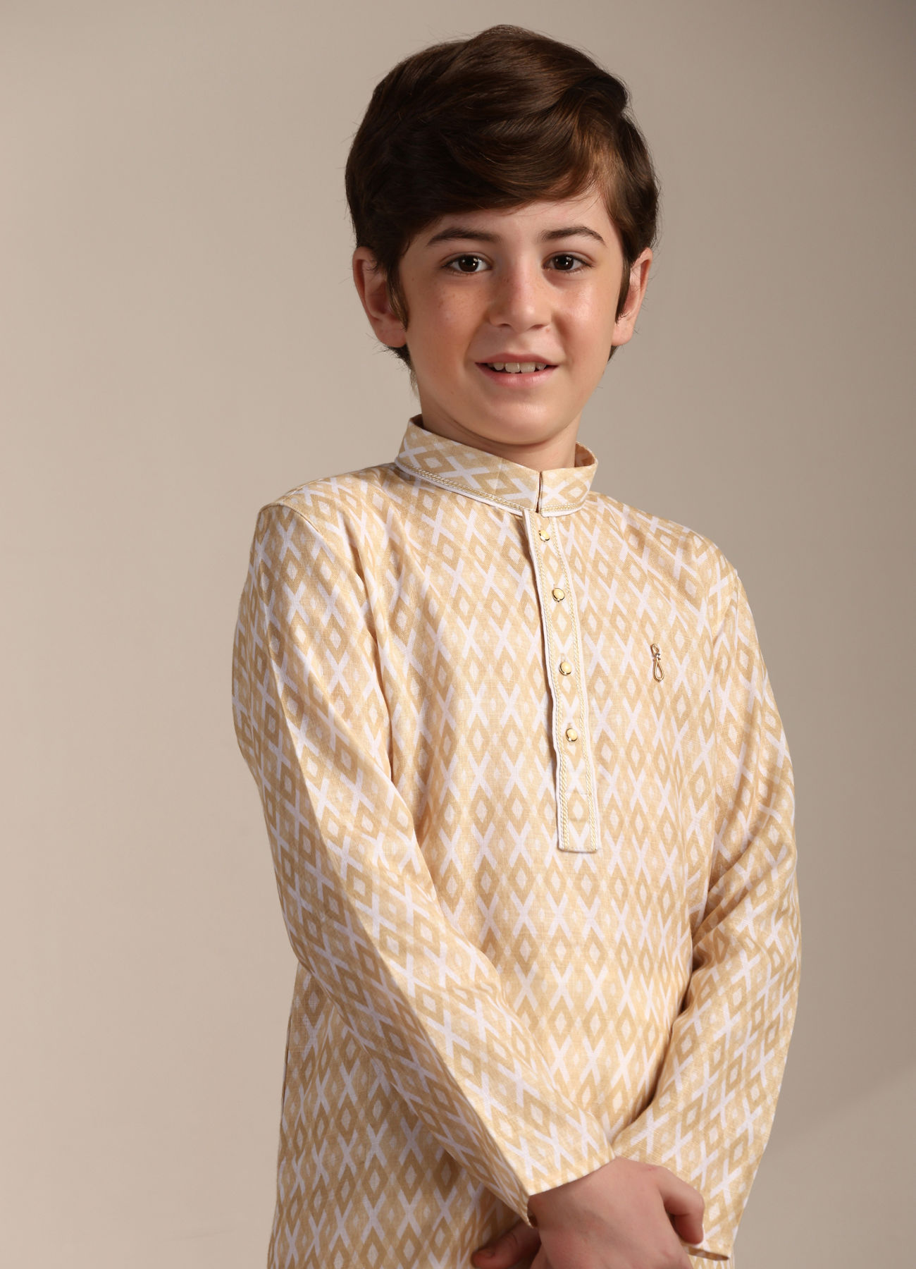 Manyavar Boys Boys Biscuit Beige Criss Cross Patterned Kurta Set
