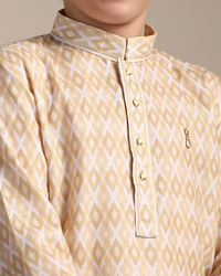 Manyavar Boys Boys Biscuit Beige Criss Cross Patterned Kurta Set