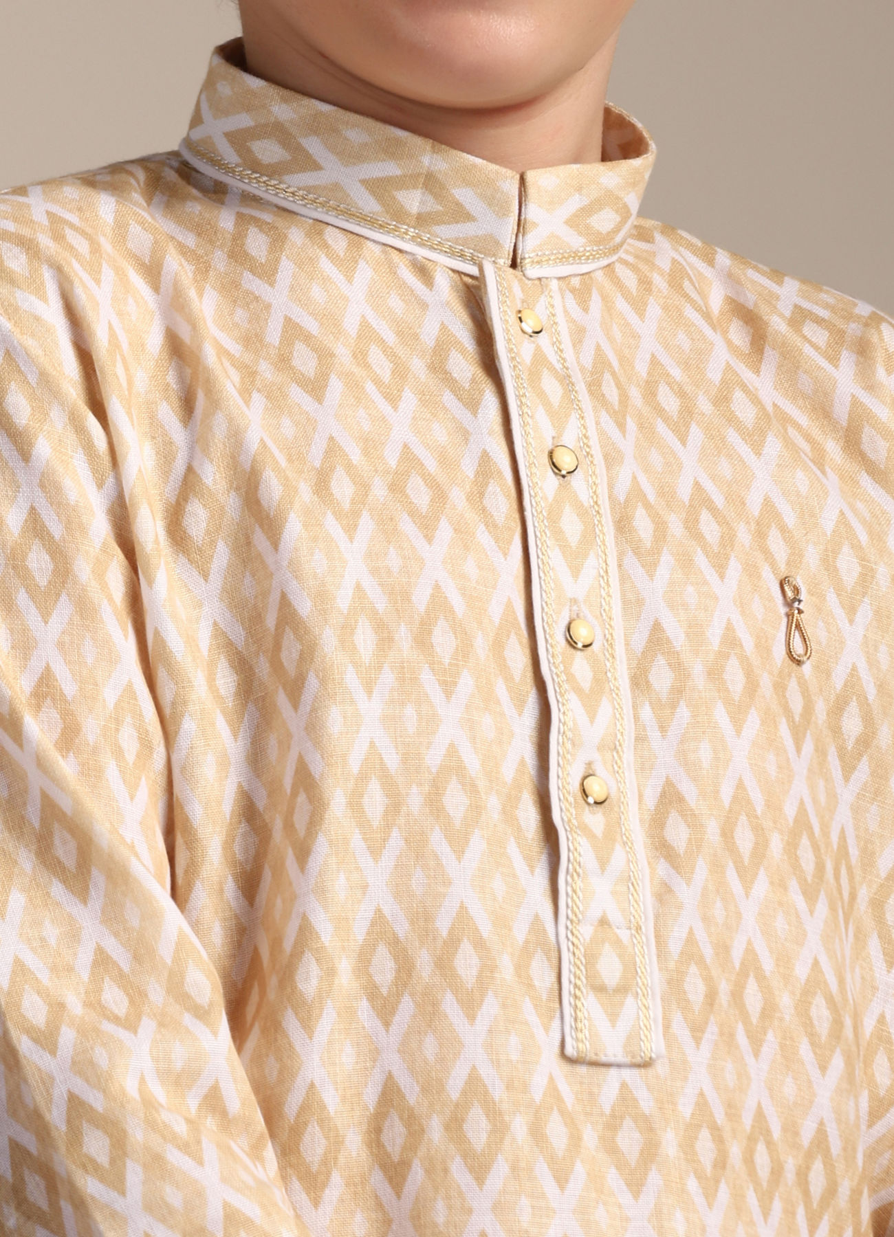 Manyavar Boys Boys Biscuit Beige Criss Cross Patterned Kurta Set