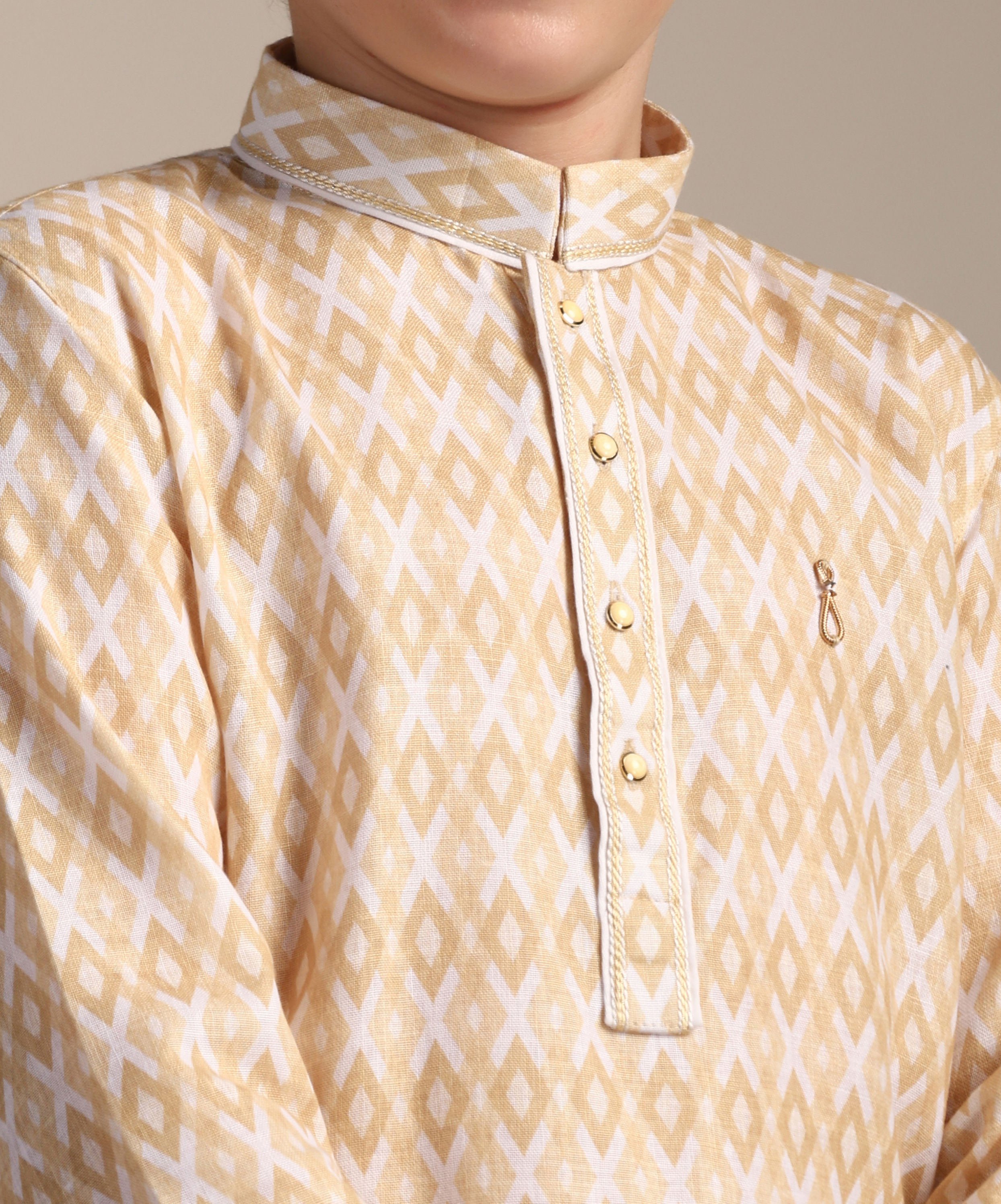 Manyavar Boys Boys Biscuit Beige Criss Cross Patterned Kurta Set