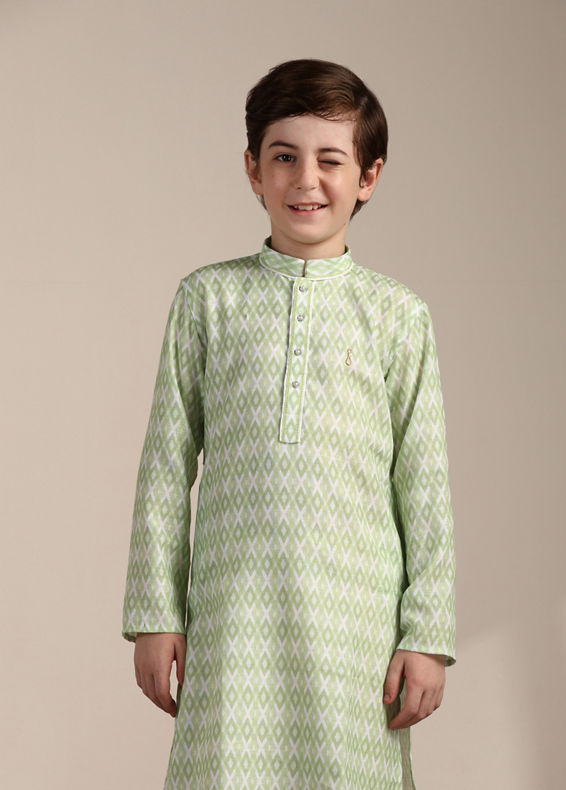 Manyavar Boys Boys Pistachio Green Criss Cross Patterned Kurta Set