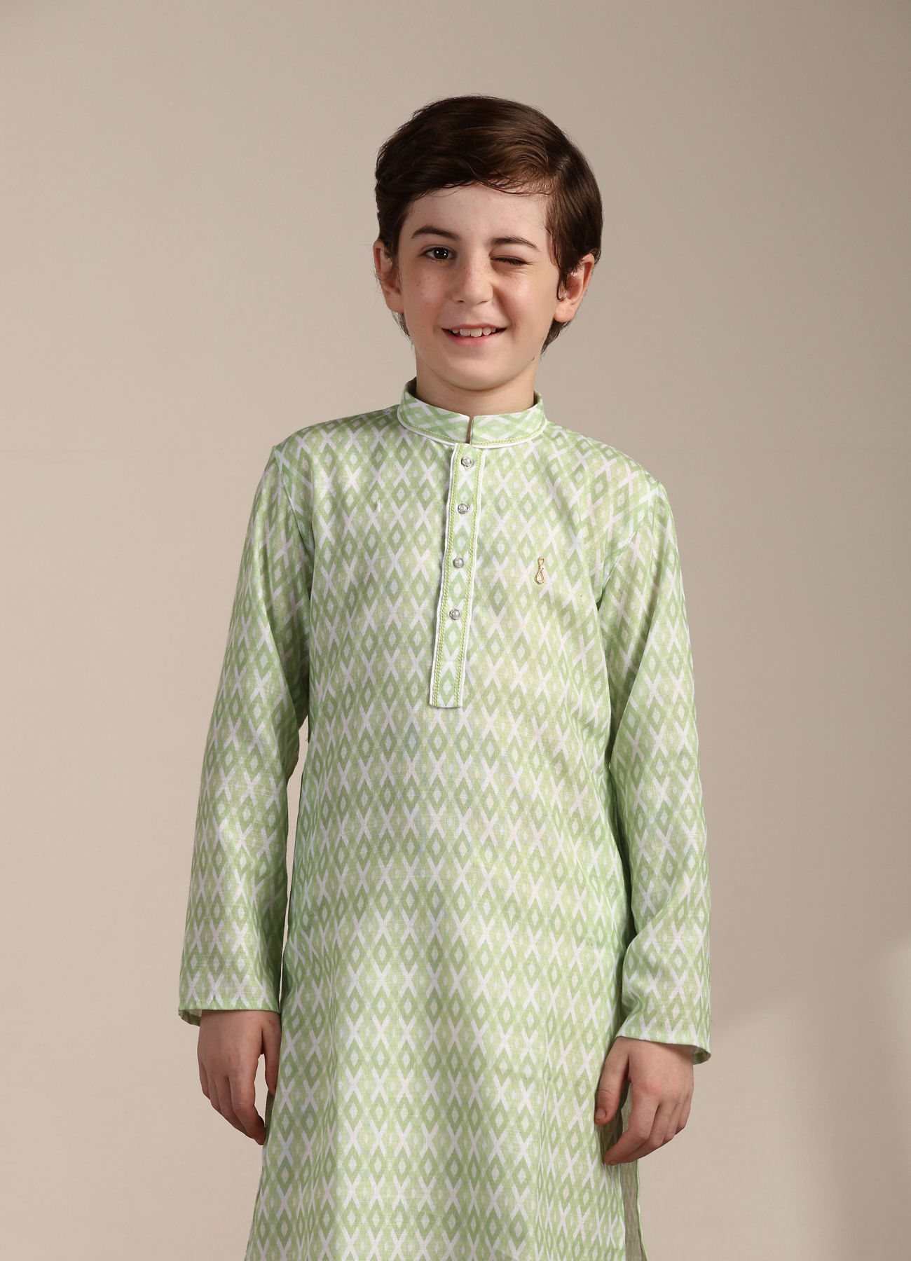 Manyavar Boys Boys Pistachio Green Criss Cross Patterned Kurta Set