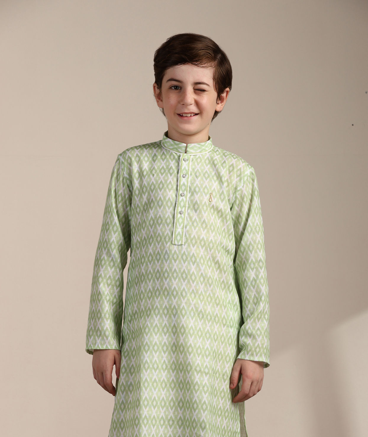 Manyavar Boys Boys Pistachio Green Criss Cross Patterned Kurta Set