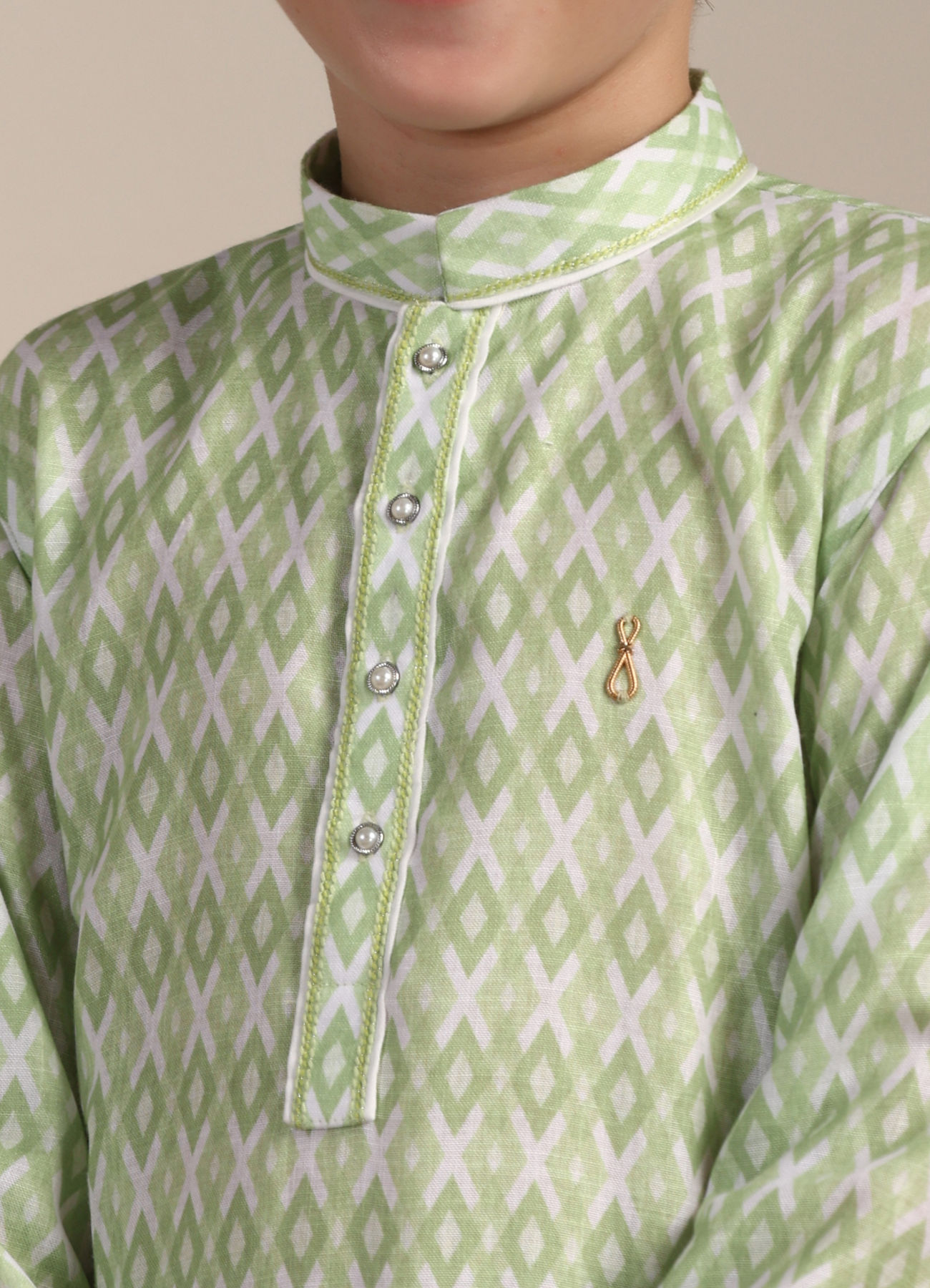 Manyavar Boys Boys Pistachio Green Criss Cross Patterned Kurta Set