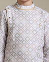 Manyavar Boys Boys Warm White Square Print Angrakha Kurta Set