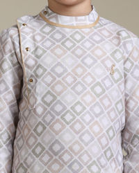 Manyavar Boys Boys Warm White Square Print Angrakha Kurta Set