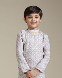 Manyavar Boys Boys Warm White Square Print Angrakha Kurta Set