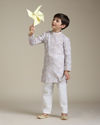 Manyavar Boys Boys Warm White Square Print Angrakha Kurta Set