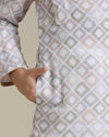 Manyavar Boys Boys Warm White Square Print Angrakha Kurta Set