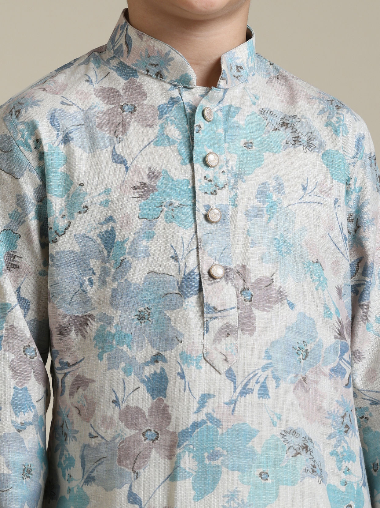 Manyavar Boys Boys Aqua Green Floral Printed Kurta Set