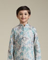 alt message - Manyavar Boys Boys Aqua Green Floral Printed Kurta Set image number 0