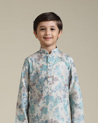 Manyavar Boys Boys Aqua Green Floral Printed Kurta Set