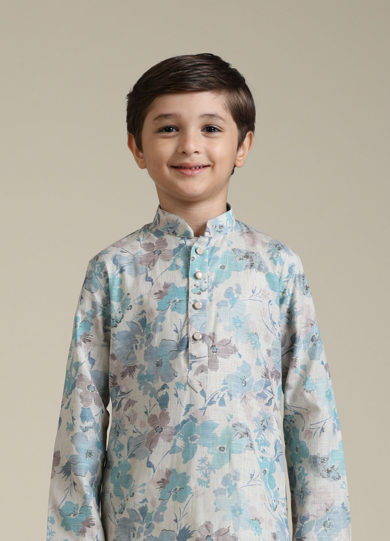 Manyavar Boys Boys Aqua Green Floral Printed Kurta Set