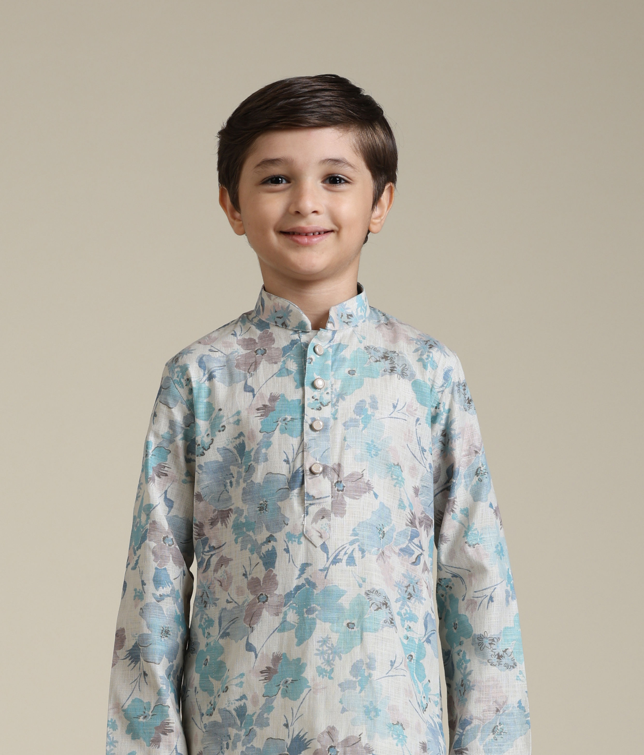 Manyavar Boys Boys Aqua Green Floral Printed Kurta Set