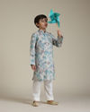 alt message - Manyavar Boys Boys Aqua Green Floral Printed Kurta Set image number 2