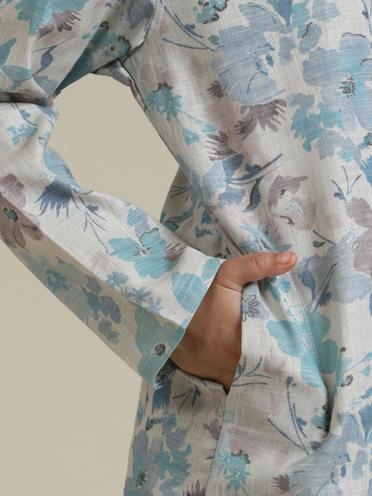 Manyavar Boys Boys Aqua Green Floral Printed Kurta Set
