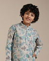 alt message - Manyavar Boys Boys Aqua Green Floral Printed Kurta Set image number 0