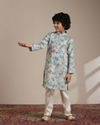 alt message - Manyavar Boys Boys Aqua Green Floral Printed Kurta Set image number 2