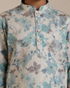 alt message - Manyavar Boys Boys Aqua Green Floral Printed Kurta Set image number 1