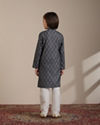 alt message - Manyavar Boys Boys Dark Blue Medallion Jaal Patterned Kurta set image number 5