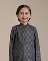 alt message - Manyavar Boys Boys Dark Blue Medallion Jaal Patterned Kurta set image number 0