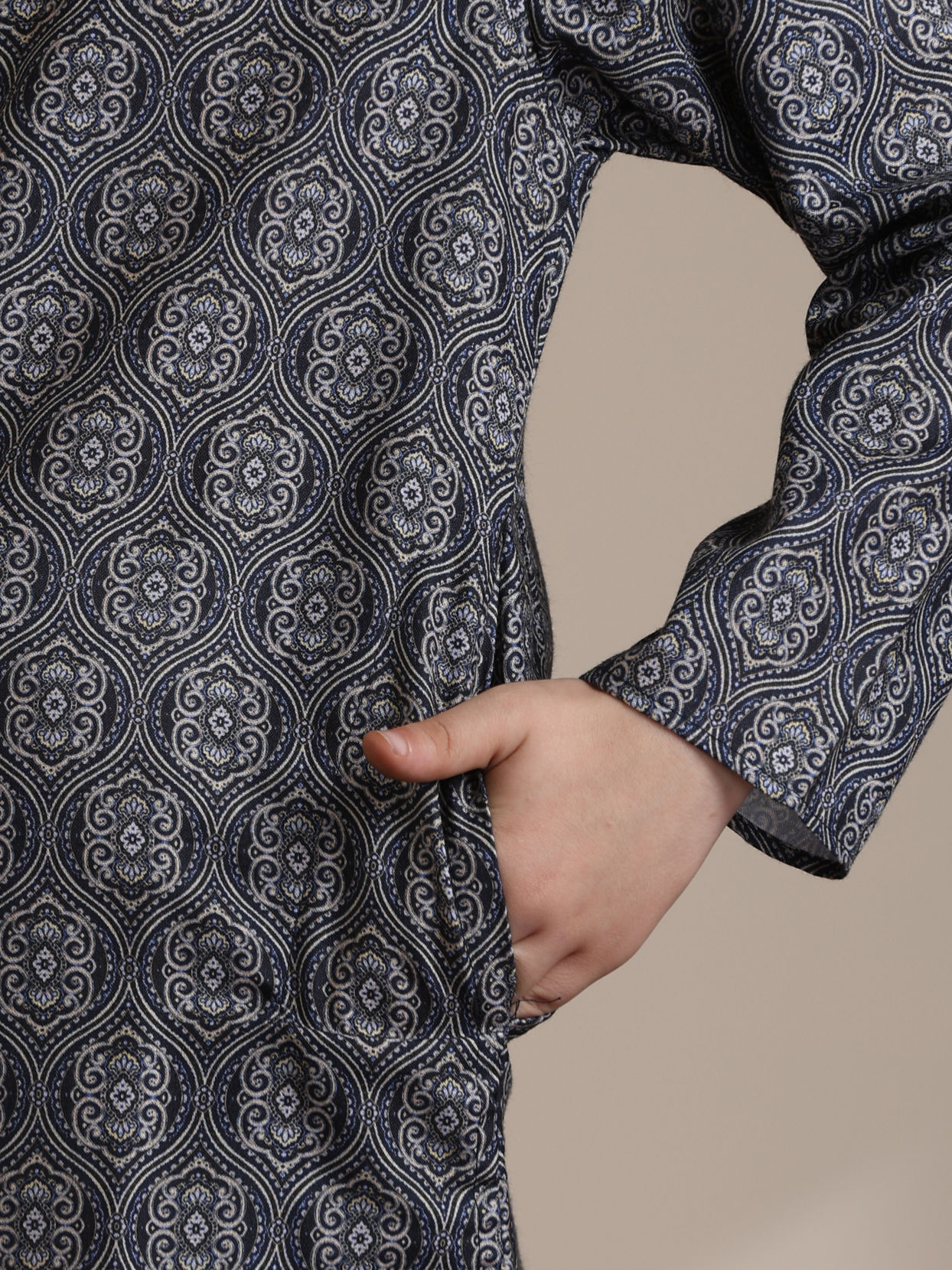 Buy Boys Dark Blue Medallion Jaal Patterned Kurta set Online in India ...