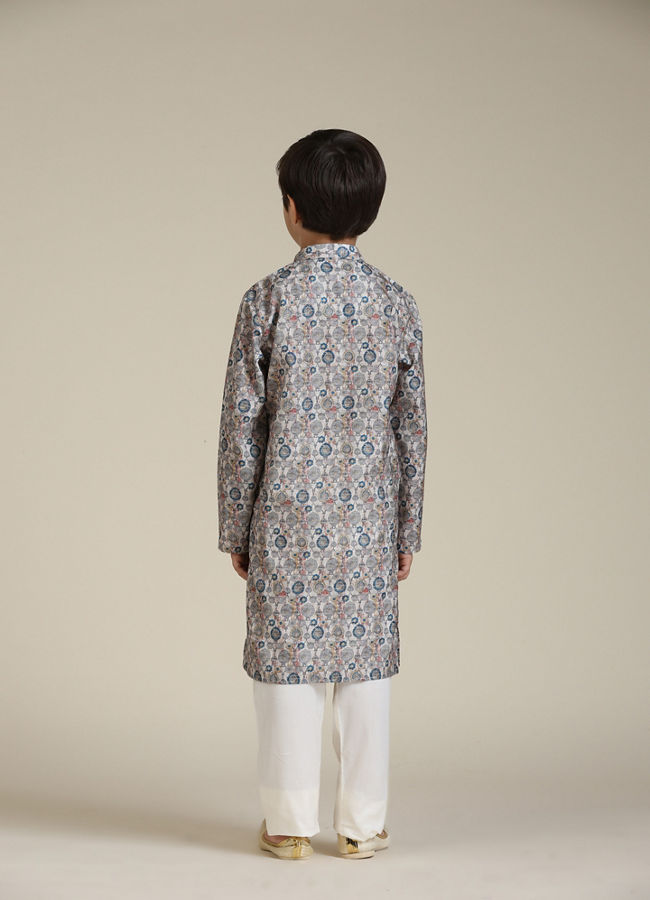 Manyavar Boys Boys Soft Beige Jaal Abstract Patterned Kurta Set