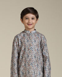 Manyavar Boys Boys Soft Beige Jaal Abstract Patterned Kurta Set