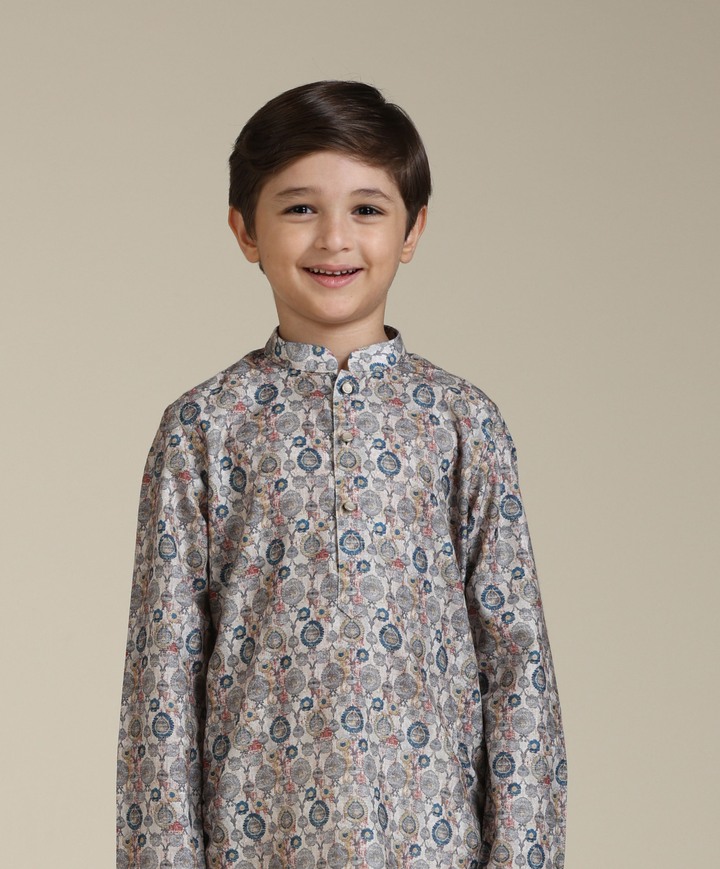 Manyavar Boys Boys Soft Beige Jaal Abstract Patterned Kurta Set