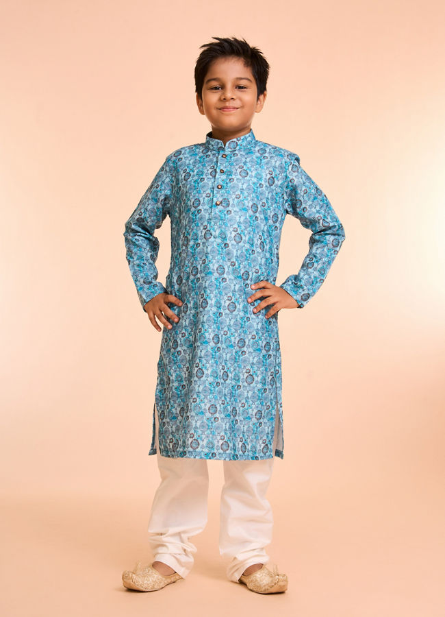 Manyavar Boys Turquoise Blue Youth Kurta Pajama