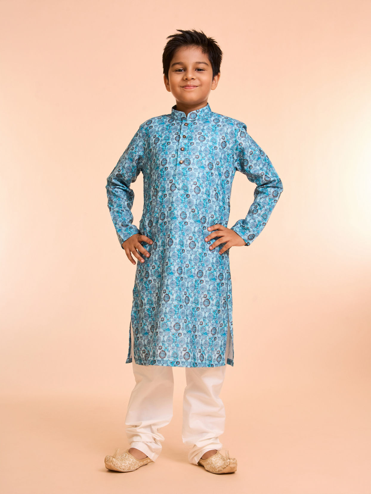 Manyavar Boys Turquoise Blue Youth Kurta Pajama